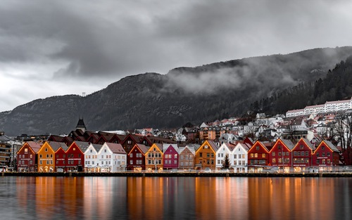 Norway Buildings infront of mountains